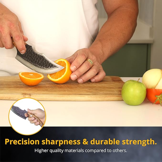 Chef Knife - Japanese Knife Style with Ergonomic Grip & Rosewood Handle, 6" High Carbon 5cr15 Steel Meat Cleaver, Genuine Leather Sheath, Kitchen Knives, Gift Packaging