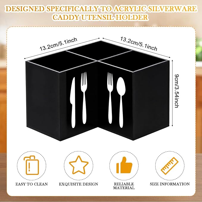 Suzile Acrylic Cutlery Storage Organizer Bin Silverware Caddy Countertop Knife Spoon and Fork Holder Kitchen 3 Section Tableware Storage Box for Cabinet Flatware Dining Room (Triangle,S,Black)
