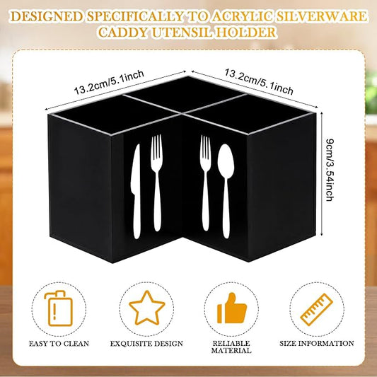 Suzile Acrylic Cutlery Storage Organizer Bin Silverware Caddy Countertop Knife Spoon and Fork Holder Kitchen 3 Section Tableware Storage Box for Cabinet Flatware Dining Room (Triangle,S,Black)