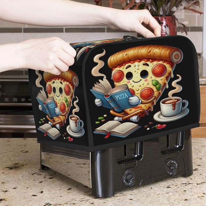 Toaster Cover 2 Slice Wide Slot Funny Pizza CoffeeBread Toaster Oven Dustproof Cover Small Appliance Kitchen Covers Dust and Fingerprint Protection for Women Gift 2 Slice