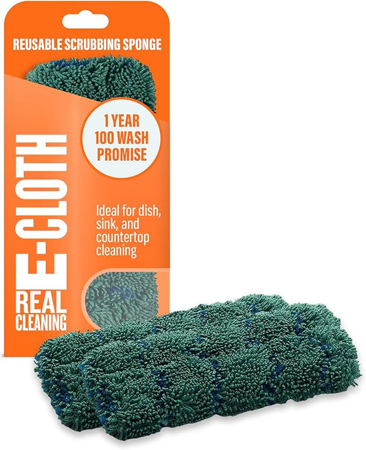 E-Cloth Kitchen Dynamo - Microfiber Sponge for Countertop Cleaning, Reusable Kitchen Sponge for Dishes & Sink, Non-Scratch, Multi Purpose Scrubber, Machine Washable - Green, 2 Count