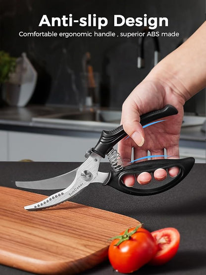 Poultry Shears, Heavy Duty Kitchen Shears With Anti-Slip Handle & Safety Lock, Poultry Scissors for Meat, Chicken, Bone,Turkey, Fish, Spring Loaded, Dishwasher Safe