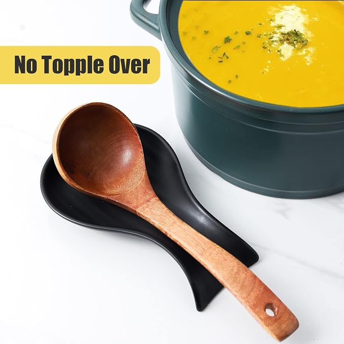 Hasense Spoon Rest for Stove Top, Large Ceramic Spoon Holder for Kitchen Counter, Cooking Utensil Rest for Spatula Ladle and Tong, Kitchen Spoon Rest for Home and Coffee Bar Accessories, Matte Black