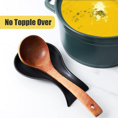 Hasense Spoon Rest for Stove Top, Large Ceramic Spoon Holder for Kitchen Counter, Cooking Utensil Rest for Spatula Ladle and Tong, Kitchen Spoon Rest for Home and Coffee Bar Accessories, Matte Black