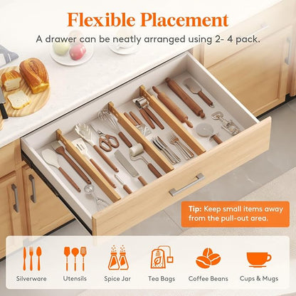 Lifewit 2.4" High 6 Pack Bamboo Drawer Dividers 45-55cm/17.5-22" Adjustable Wooden Drawer Organizer for Clothes/Utensils, Expandable Drawer Separator for Dresser/Kitchen/Bedroom/Office Organization