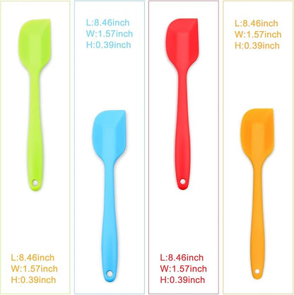 4‑Piece Silicone Spatulas Set Heat Resistant 600°F Seamless Steel‑Core Rubber Spatulas for Nonstick Cookware ALLWIN HOUSEWARE Uniform Length Kitchen Spatulas for Cooking & Baking, Small, Multi-colored