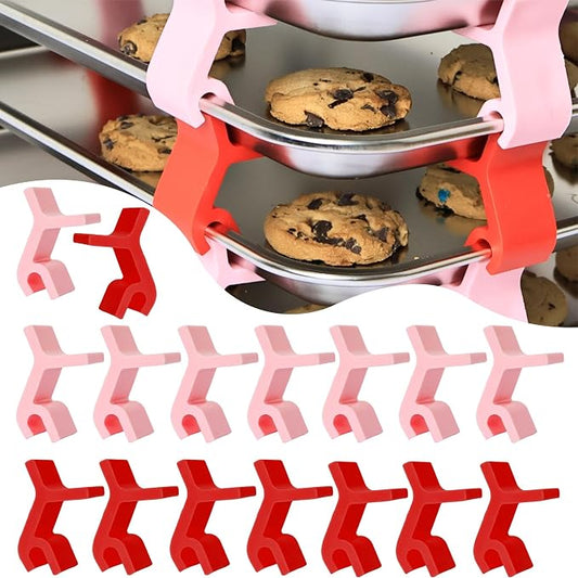 16pcs Baking Sheet Stackers - Saving Harvest Tray Stackers Accessories, Baking Sheet Stacking Clips, Cookie Tray Stacker Clips for Freeze Dryer Trays Kitchen Picnic BBQ (Red and Pink)