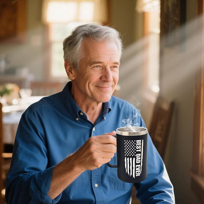 Best Dad Ever Gifts from Daughter Son, Stainless Steel Coffee Mug with Lid for Father, Husband, Uncle, Gifts for Father's Day (17oz Black from Son)
