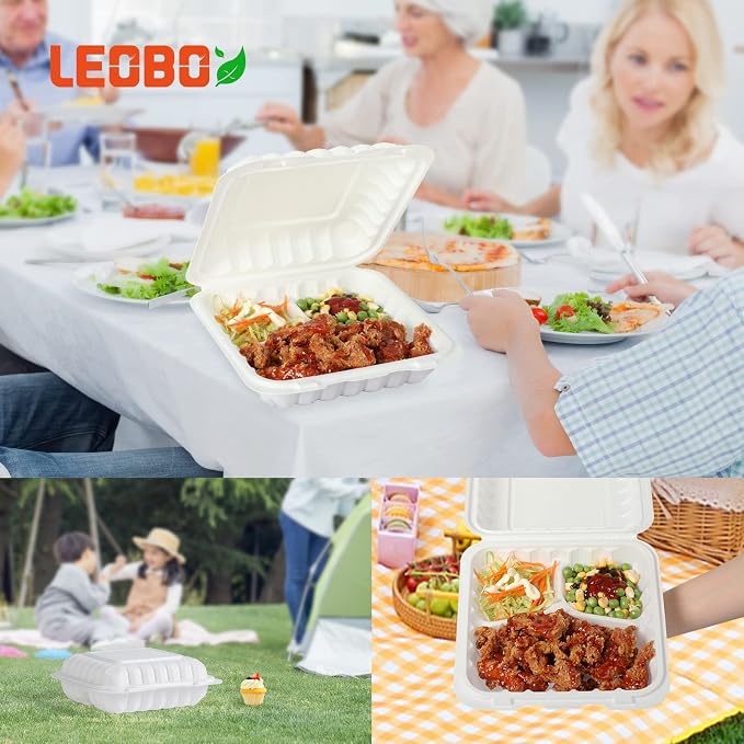 65 Pack 30oz 7.8 Inch To Go Containers - Shrink Wrapped No Pre-Wash | 3 Compartment Reusable & Sturdy | Microwave, Dishwasher and Freezer Safe Meal Prep Boxes for Leftovers, Catering & Takeout