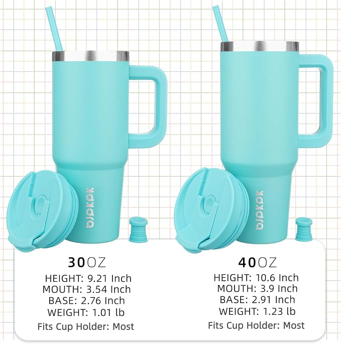 BJPKPK 30 oz Insulated Tumbler With Lid And Straw Stainless Steel Tumblers Cup With Handle For Women And Men,Turquoise