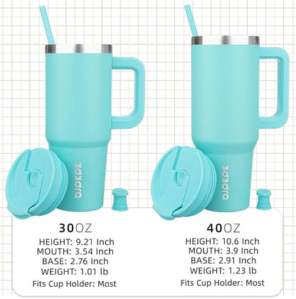 BJPKPK 30 oz Insulated Tumbler With Lid And Straw Stainless Steel Tumblers Cup With Handle For Women And Men,Turquoise
