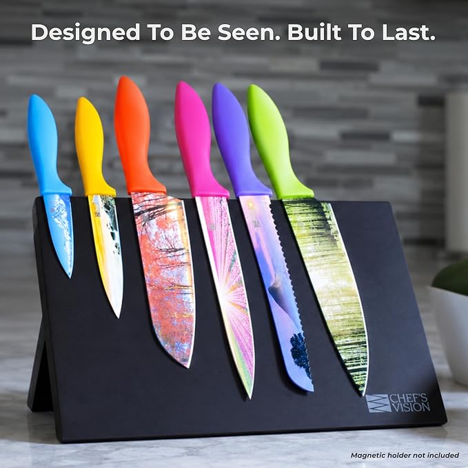 CHEF'S VISION Landscape Kitchen Knife Set – 6-Piece Stainless Steel Knives with Non-Stick Coating, Dishwasher Safe, Nature Design, Unique Gift for Nature Lovers