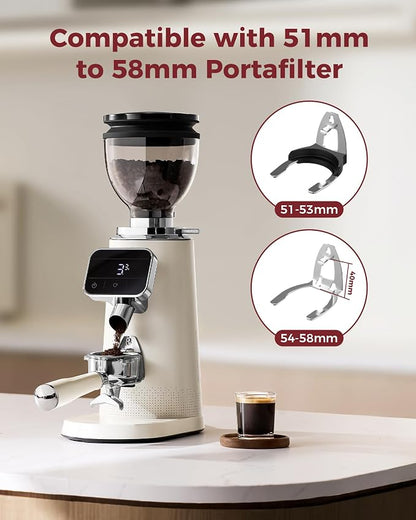Tuni G3 Commercial Grade 64mm Flat Burr Coffee Grinder, 100 Grind Settings Electric Espresso Grinder with Single Dose, Touchscreen Display & Anti-Static Tech, All-Metal Stainless Steel Body, Ivory