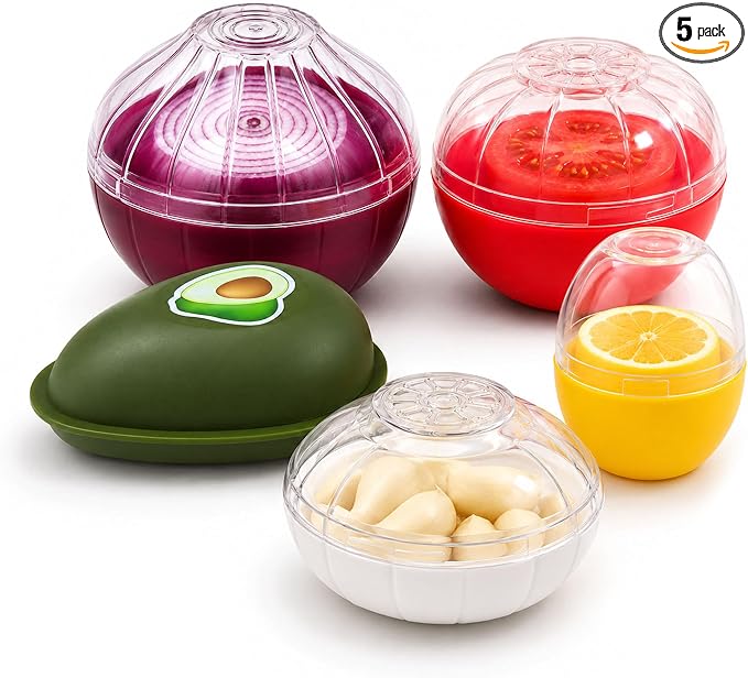 Onion Keeper - Avocado Saver, Tomato, Lemon, Garlic Storage Containers - Reusable Holder and Organizer