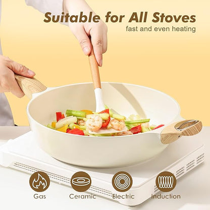 SENSARTE Ceramic Nonstick Frying Pan Skillet with Lid, 13.3 Inch Large Deep Frying Pan, 6 QT Saute Pan, Induction Pan, Healthy Non Toxic Cooking Pan with Helper Handle, PFOA PFAS PTFE Free