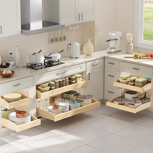 LOVMOR Single Pull Out Cabinet Organizer 19½”W x 21”D, Soft Close Slide Out Drawer Storage Shelves for Kitchen, Wood Cabinet Shelf Pull-Out Organizer Storage for Base Cabinet