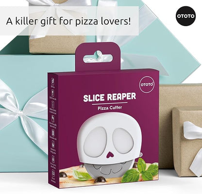NEW - OTOTO Slice Reaper Pizza Cutter Wheel - Funny Gifts, Grim Reaper Halloween Gifts Cute Kitchen Accessories, Pizza Slicer with Cover, Kitchen Gothic Spooky Gifts, Stainless Steel Handheld (Skull)