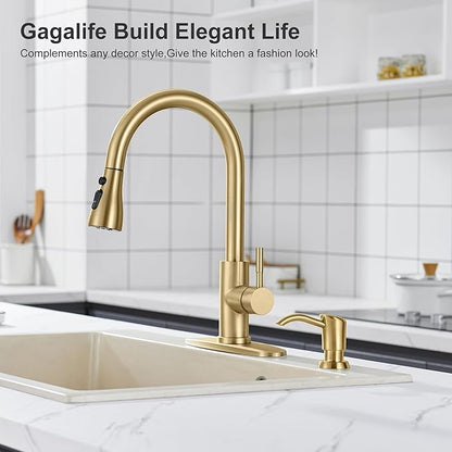 GAGALIFE Built in Counter Soap Dispenser for Kitchen Sink and Soap Dispenser Extension Tube, Anti-Leakage Upgrade with 40" Soap Tube No More Top Refill, Brushed Gold