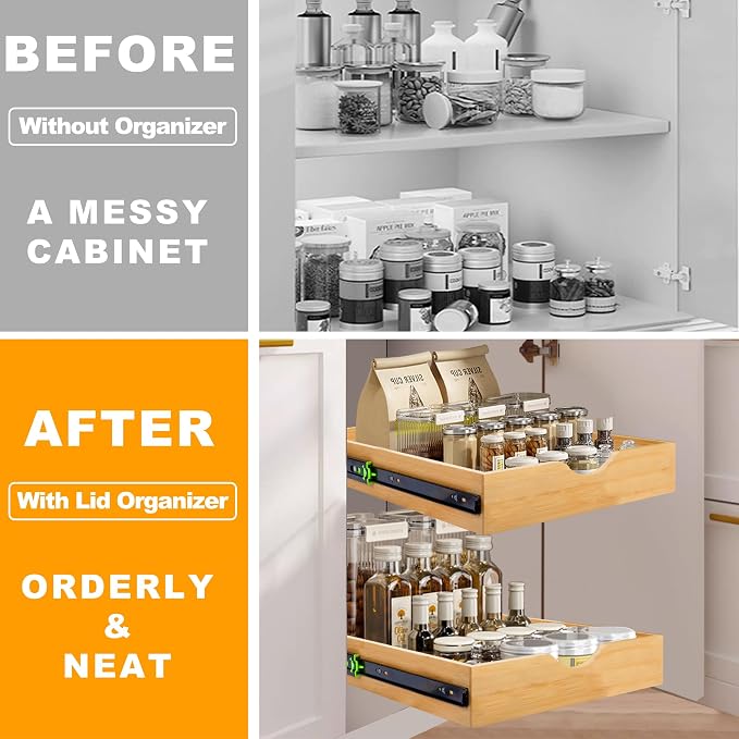 MinBoo Bamboo Pull Out Drawers for Cabinets 14" W x 21" D,Gliding Soft Close Shelves for Kitchen, Pantry, and Storage Organization,Pull Out Cabinet Drawer, Cabinet Drawers Slide Out