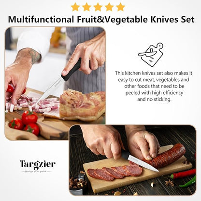 Paring Knife Set of 6,Premium Paring Knives,Stainless Steel Vegetable&Fruit Knife,Sharp Small Knife Set,Straight Edge Paring Knives Set,PP Plastic Handle Cutting Knifes,Black,Peeling Knives