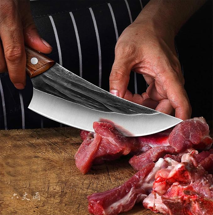 Handmade Forged Boning Knife,Professional 6 inch Slaughter Cleaver,5Cr15Mov Forging Stainless Steel Knife For Slicing Meat cutting Vegetables and Fruits Deboning Knife, Kitchen, BBQ, Camping