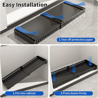 Pull-Out Pots and Pans Organizer, Expandable Lid Rack Pans Organizer Under Cabinet with 12 Adjustable Dividers, Storage Rack for Cookware, Spice, Cutting Board, Dishes, Baking Tray, Lid (Black)