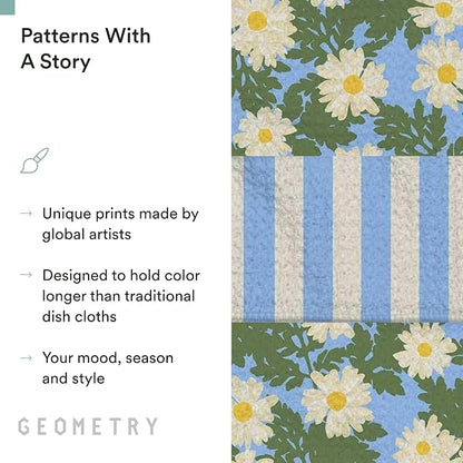 GEOMETRY Kitchen Dish Cloths - Spring & Summer Collection - Premium Dishcloths with Geoweave - Absorbent & Fast Drying Kitchen Towels - Daisy Sky, 10" x 10" - 3-Pieces