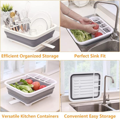 Goderewild Foldable Dish Drying Rack with Drain Plug and Swivel Spout - Lightweight, Compact and Space-Saving Dish Drainer Organizer for Kitchen, RV, Campers and Travel Trailers