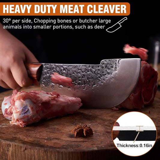 Naitesen 4PCS Butcher Knife and Kitchen Knife Set, Hand Forged Very Sharp for Meat Cutting Cooking BBQ Gifts for Men Women