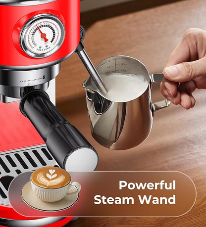 atatix 20 Bar Espresso Machine with Milk Frother, Compact Espresso Maker, Stainless Steel Coffee Machine with Precise Temp Control & 44oz Removable Water Tank for Latte, Cappuccino, Red