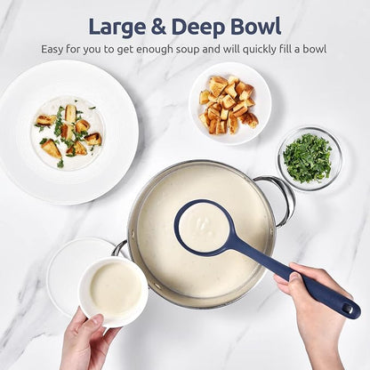 13 inch Silicone Soup Ladle: U-Taste 600ºF Heat Resistant 4 oz Large Non-stick Seamless Rubber Kitchen Deep Serving Spoon with Non Slip Long Handle for Cooking Sauce Stews Gravy (Midnight Blue)