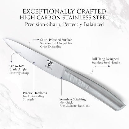 Moss & Stone Professional Kitchen Knife Chef Set, 6 Pcs Small Knife Set With Block, Premium Kitchen Knife Set Stainless Steel, Scratch Resistant & Rust Proof, Knife Block With Sharp Cooking Knives.
