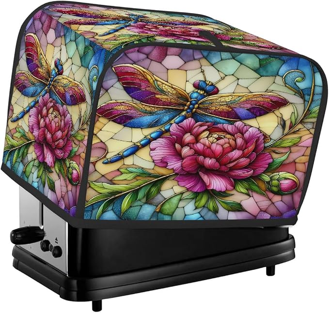 Flower Dragonfly Toaster Cover 2 Slice Wide Slot Washable Toaster Covers | Rainbow Art Dust and Fingerprint Protection Bread Maker Covers for Kitchen Accessories Decor Bakeware Women Gift