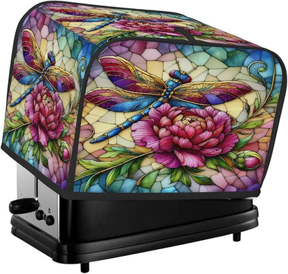 Flower Dragonfly Toaster Cover 4 Slice Wide Slot Washable Toaster Covers | Rainbow Art Dust and Fingerprint Protection Bread Maker Covers for Kitchen Accessories Decor Bakeware Women Gift