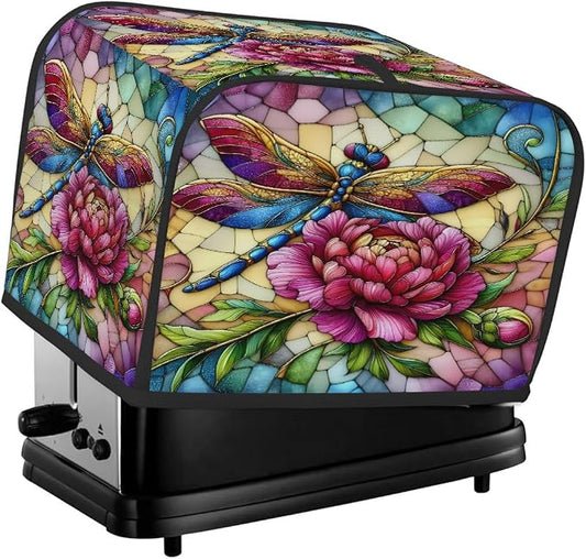 Flower Dragonfly Toaster Cover 4 Slice Wide Slot Washable Toaster Covers | Rainbow Art Dust and Fingerprint Protection Bread Maker Covers for Kitchen Accessories Decor Bakeware Women Gift