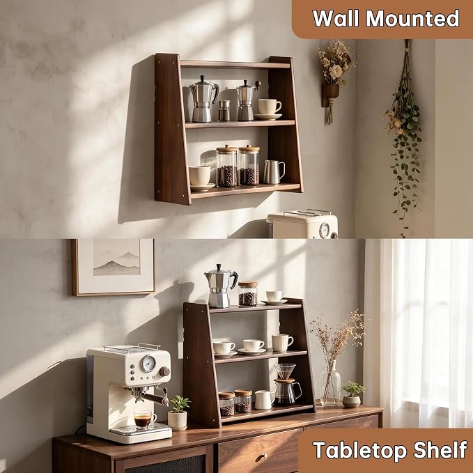 100% Solid Wood Kitchen Countertop Organizer, 3 Tier Spice Rack, Rustic Bathroom Countertop Organizer, Trinket Shelf, Tiered Display Stand for Spices, Makeup, Collectibles & Home Decor