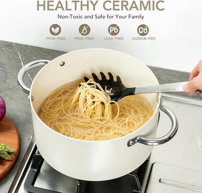 MICHELANGELO Stock Pot with Lid, Nonstick Cooking Pot, 5 Quart Soup Pot with Lid, Non Stick Pots with Stainless Steel Handle, Induction Compatible, Cream