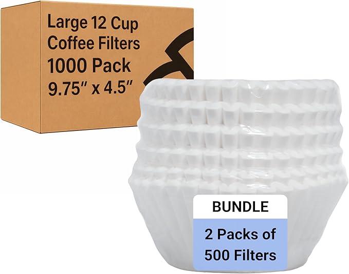 12 Cup Large Coffee Filters - Extra Tall Walled 9.75” x 4.5” to Prevent Ground Overflow - Compatible Bunn 12 Cup Commercial Coffee Maker - For Businesses (1000 Filter Bulk Pack)