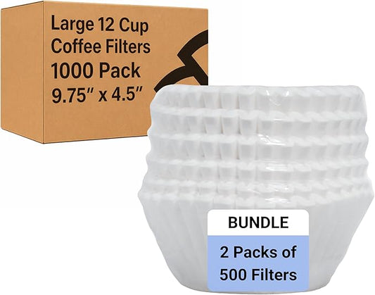 12 Cup Large Coffee Filters - Extra Tall Walled 9.75” x 4.5” to Prevent Ground Overflow - Compatible Bunn 12 Cup Commercial Coffee Maker - For Businesses (1000 Filter Bulk Pack)