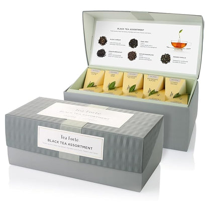 Tea Forte Premium Presentation Box Gift Set Sampler, 20 Count, Assorted Blends Individually Wrapped Handcrafted Pyramid Infuser Bags, Black Tea