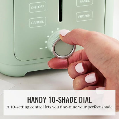 Martha Stewart 2 Slice Toaster, 10 Shade Settings with Defrost, Cancel, Bagel & Gluten-Free, Extra-Wide Self-Centering Slots for Waffles & Artisan Bread, Removable Crumb Tray, Cord Wrap, Honeydew