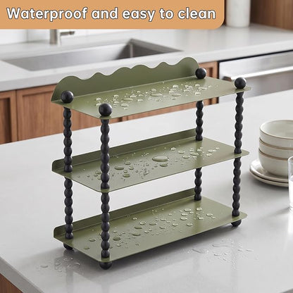 3-Tier Kitchen Countertop Organizer, Vintage Metal Spice Rack, Multi-Purpose Bathroom Counter Organizer, Rustic Countertop Storage Shelf for Mug, Cosmetics, Coffee Station and Vanity Decor