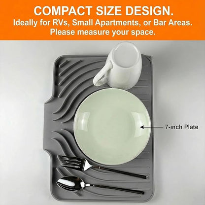 Dish Drying Mat for Kitchen Counter, with Built-in Drain Lip, Food-Grade Silicone, Easy Clean Pad for Countertop Protection, Multi-Functional Use (14.7x10.2, Grey)