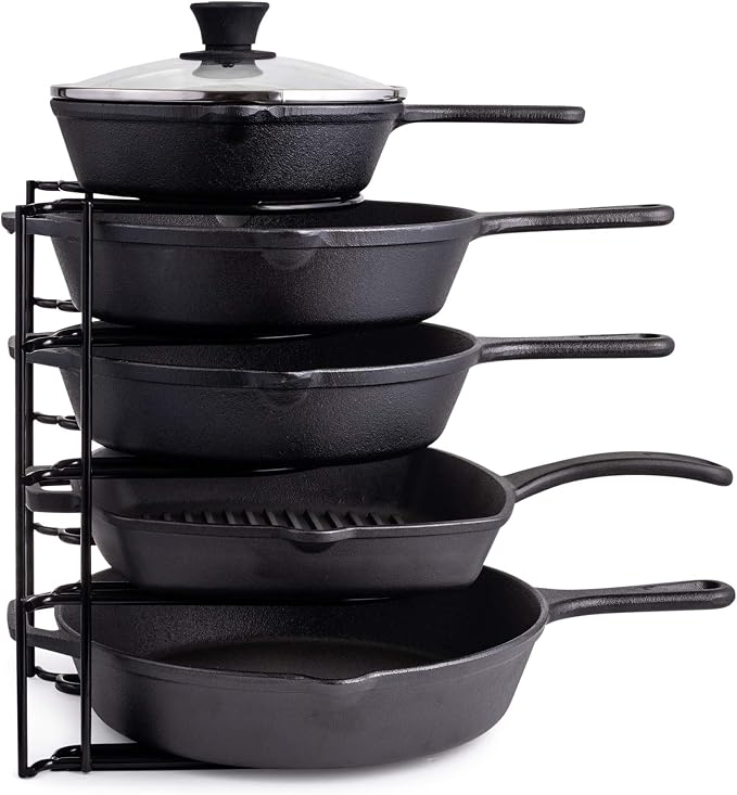 Cuisinel Heavy Duty Pots and Pans Organizer Rack - 12.2"-Inch Tall - 5 Tier Rack - Holds 60 LB - Cast Iron Skillets, Griddles, Shallow Cookware - Space Saving Kitchen Storage - No Assembly Required