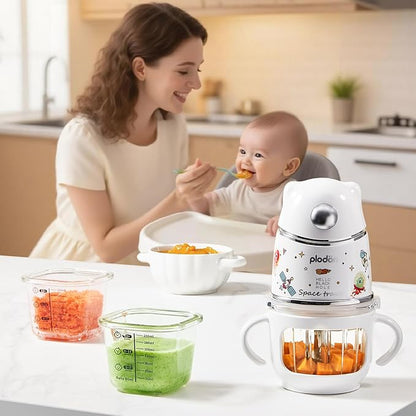 Baby Food Maker, 10oz Glass Baby Puree Blender with Cup Sleeve for Fruit,Vegatable&Meat, 316 Stainless Steel 8-Blade Mini Baby Food Processor with Brush,Strainer Plate&Spatula, Silver (35000RPM)