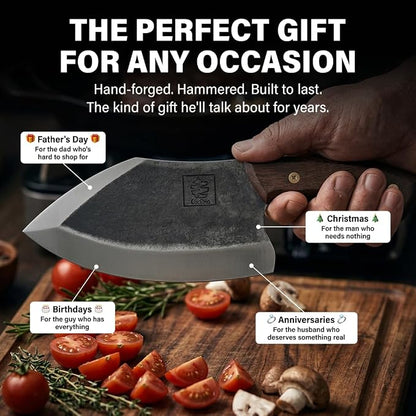 COOLINA Lixy Butcher Cleaver Knife, 8.7-in Hand-Forged High Carbon Steel Meat Cleaver for BBQ, Brisket, Bone-In Cuts & Butchering, Full Tang Heavy-Duty Chopping Knife with Walnut Handle