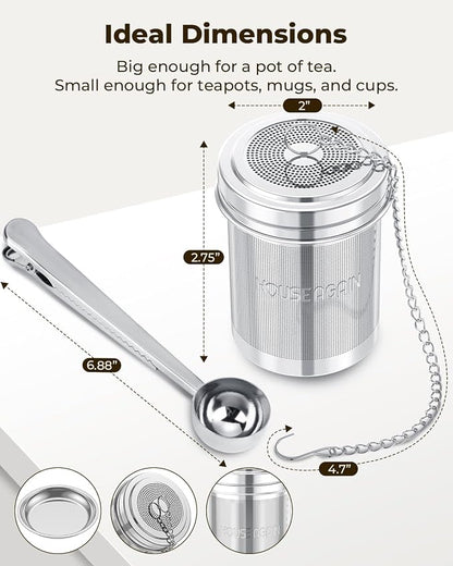House Again Large Tea Infuser with Scoop, Extra Fine Mesh Tea Strainers for Loose Tea & Spice Infuser for Cooking, 304 Stainless Steel, Loose Leaf Tea Steeper for Brew Tea Spices & Seasonings