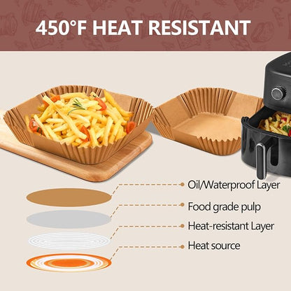 UBeesize 200 Pack 9-Inch Air Fryer Parchment Liners, Square Non-Stick Disposable Paper Sheets for Microwave & Air Fryers, Unbleached Baking Sheets (8-Inch Base)
