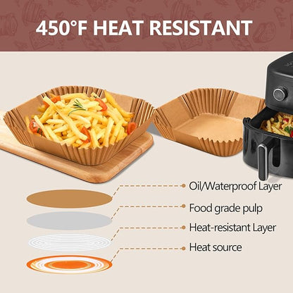 UBeesize XL 10 Inch Air Fryer Paper Liners, 200 PCS Parchment Paper, Air Fryer Disposable Paper Liner for Microwave, Non-Stick Air Fryer Liners Square Free of Bleach （Bottom size 9 Inch）