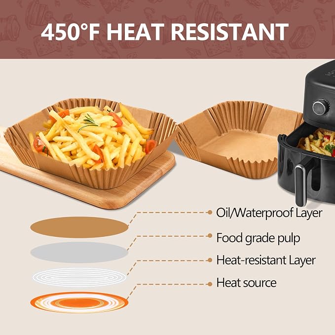 UBeesize 9 Inch Disposable Air Fryer Liners 200 Pack Parchment Paper